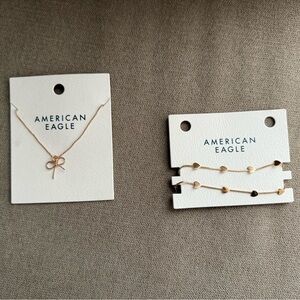 American Eagle Outfitters Gold Heart Charm Bracelets and Bow Necklace